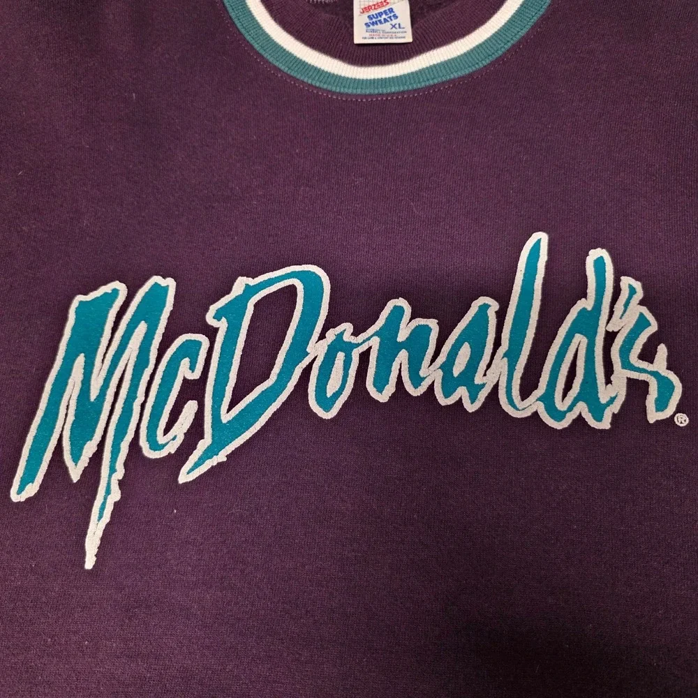 Rare Vintage McDonalds 90s Sweatshirt Size XL Ringer Purple Jerzees Super Sweats